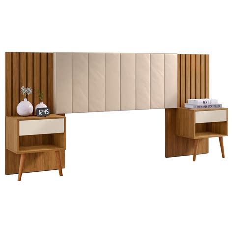 Cabeceira Box Zara com Capitonê e Mesa de Cabeceira - Robel - Ml Robel Móveis Cabeceira Casal e ...