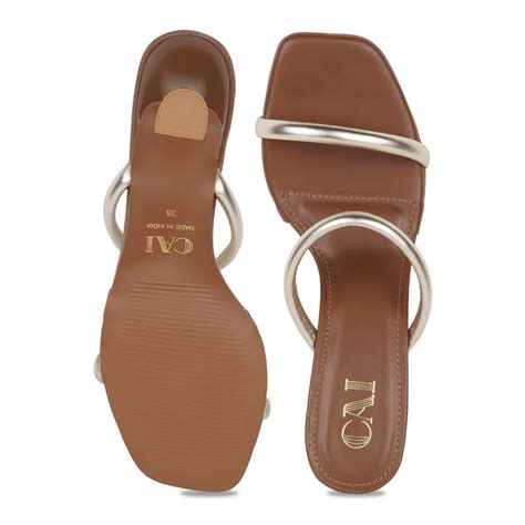 Dual Strap Gold Tan Heels – The CAI Store