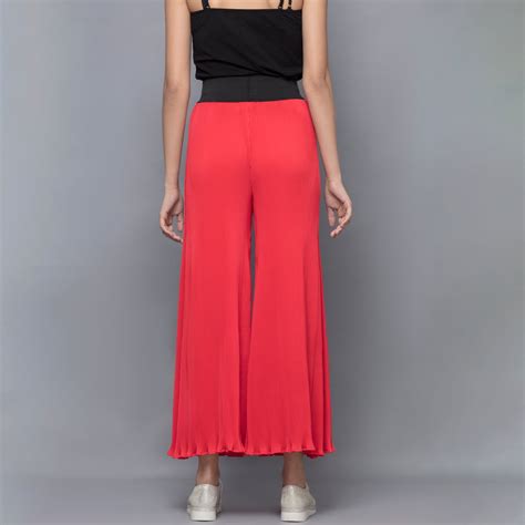 Red Wide Leg Crinkle Pleated Palazzo – First Resort by Ramola Bachchan