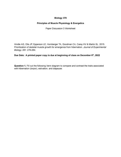 Biology 370 Paper 4 - worksheet answers - Biology 370 Principles of ...