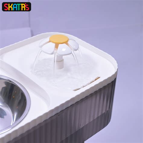 Skatrs Water Fountain with Food Bowl & Adapter for Dogs and Cats (Grey ...