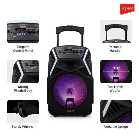 Impex TS-25B 25 Watts Multimedia Portable Trolley Speaker with USB/SD ...