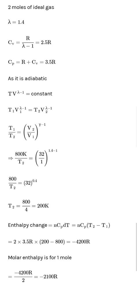 Two moles of an ideal gas (gama = 1.4) \r\nwas allowed to expand ...