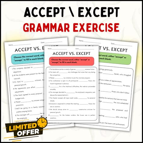 Accept or Except Grammar Exercise Worksheets for all (Editable) | Made ...