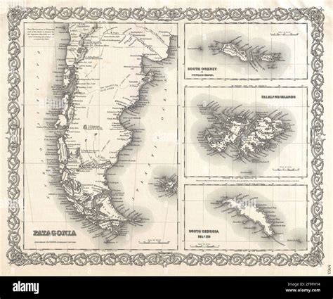 Beautiful vintage hand drawn Colton's map of Patagonia from 1860 with ...