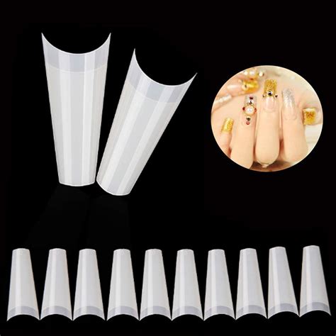 Buy Feugole French Coffin Ballerina Nail Tips Acrylic Half False Nails ...