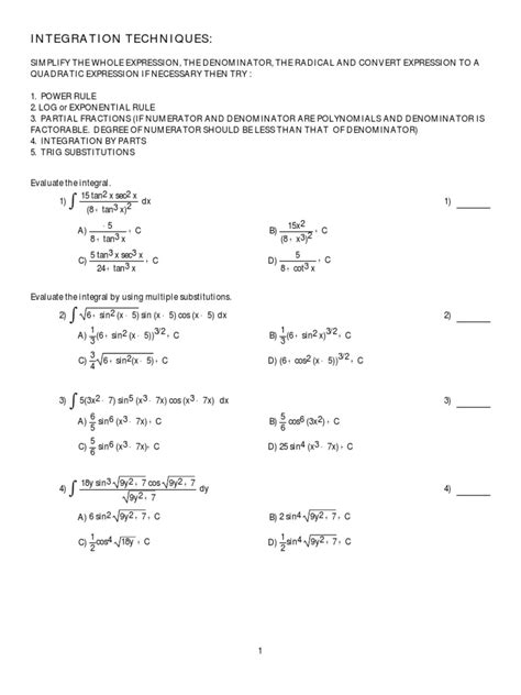 Image result for Calculus 2 Integration Practice Problems PDF