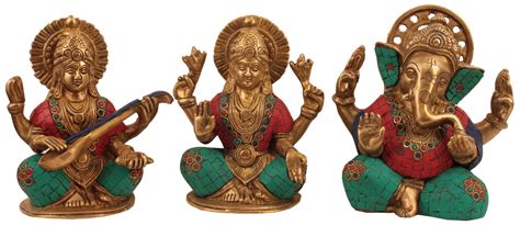 Craftvatika Lakshmi Laxmi Ganesh Saraswati Set Of 3 Lord Statues ...