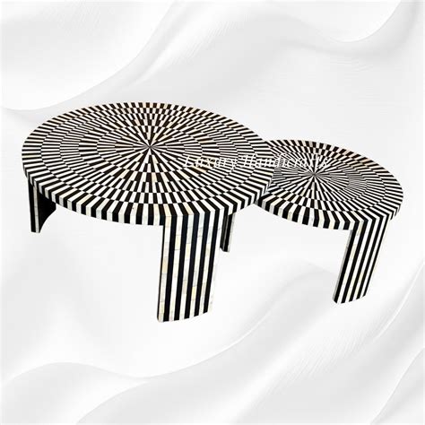 Bone Inlay Illusion Nesting Coffee Table Set Black – Luxury Handicrafts
