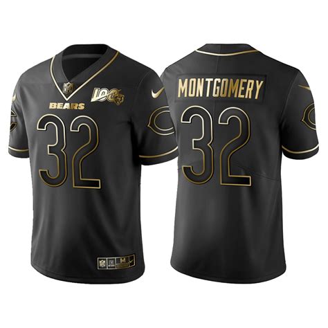 Chicago Bears David Montgomery 100th Anniversary Black Gold Logo Jersey ...