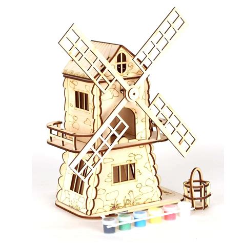 Cliths Windmill Model Kit, Wooden Toy, DIY Assembly, 3D Puzzle House ...