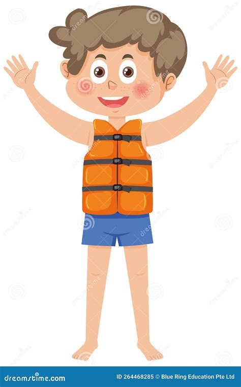Little Boy Wearing Life Jacket Stock Vector - Illustration of safe, artistic: 264468285