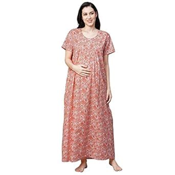 Buy MomToBe Women's Cotton Maxi Maternity Nighty/Feeding Nighty ...