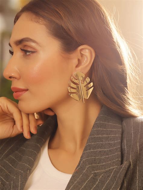 Leaf Design Gold Plated Fancy Stud Earrings – Priyaasi