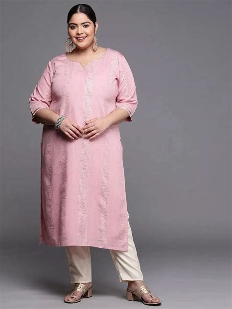 Buy Plus Size Pink Embellished Chanderi Silk Kurta Online at Rs.835 | Libas