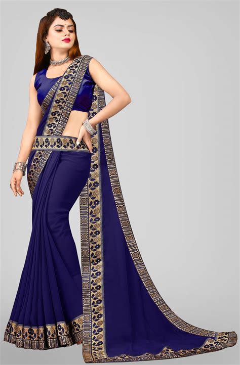 Buy Offirra International Printed Banarasi Lycra Blend, Chiffon Dark ...