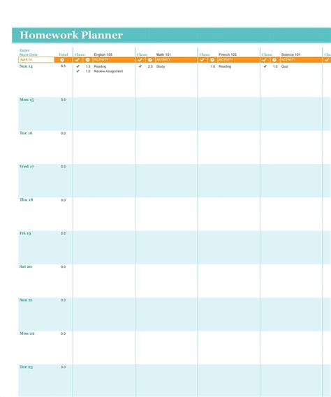 Image result for Weekly Homework Planner