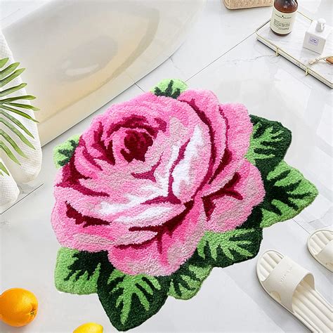 Amazon.com: UKELER Pink Bathroom Accessories 31.5x23.6 inch Rose Flower ...