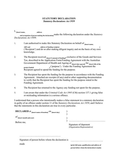 Image result for Statutory Declaration Form Examples
