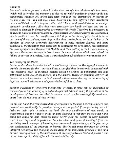 Brenner Debate - BRENNER Brenner’s main argument is that it is the ...