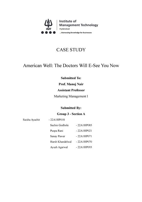 American Well-Group 3- Case Study- Prof. Manoj - CASE STUDY American ...