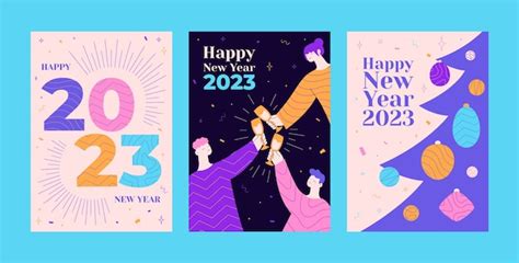 Flat new year cards collection | Free Vector
