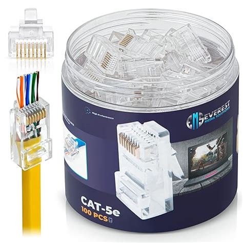 Everest Cat5e RJ45 Pass Through Connector 100-Pack - EZ Cat 5e Pass ...