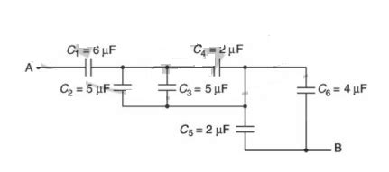 The equivalent capacitance between A and B in the circuit given below, is