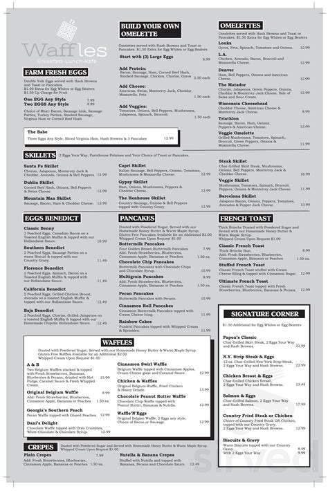 Waffles Kafe menus in New Lenox, Illinois, United States