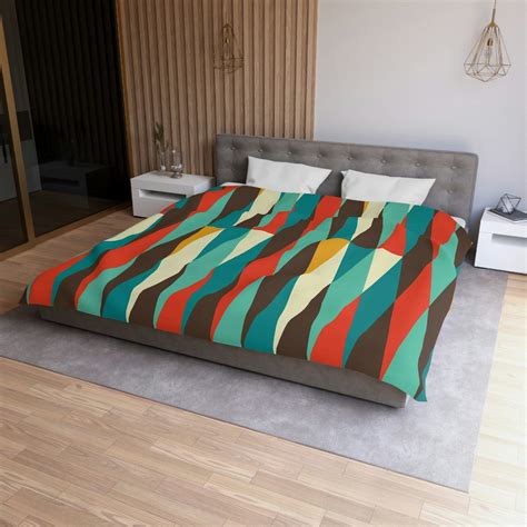 Mid Century Modern Bedding, Teal Blue, Cream, Burnt Orange, Chocolate ...