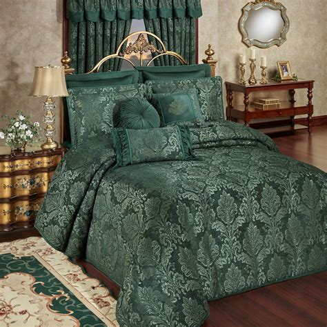Camelot Emerald Green Damask Quilted Oversized Bedspread Luxury Bedding