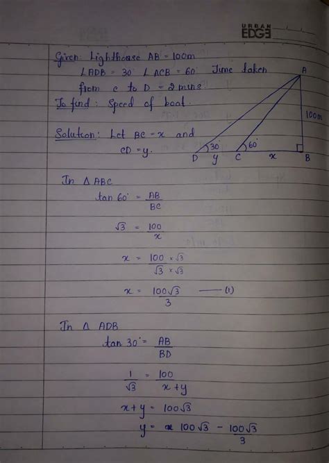 A man in a boat rowing away from a lighthouse 100m high takes 2 minutes ...