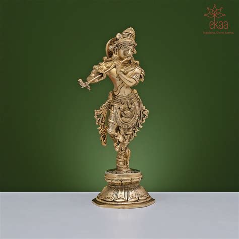 Brass Krishna Statue playing Flute – Ekaa Handicrafts