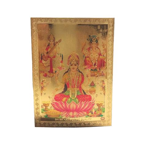 RSINC Lakshmi Ganesh Saraswati Gold Pocket Size Foil Poster Length (8.5 ...