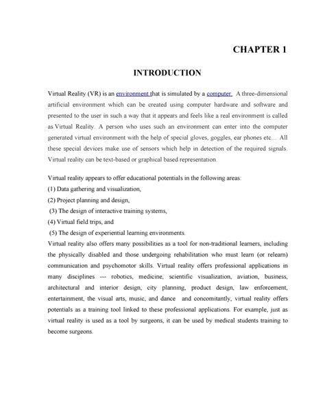 Virtual reality- notes - CHAPTER 1 INTRODUCTION Virtual Reality (VR) is ...