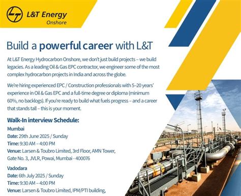 L&T Energy Onshore Walk-In Interview 2025 for Engineers, Document ...