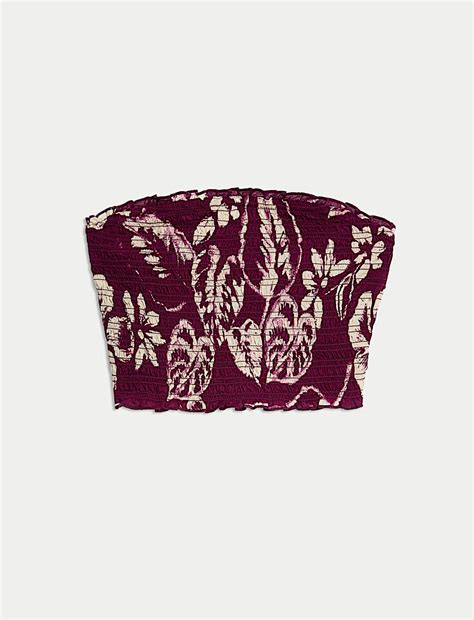 Buy Pure Cotton Printed Shirred Cropped Bandeau Beach Top at Marks ...
