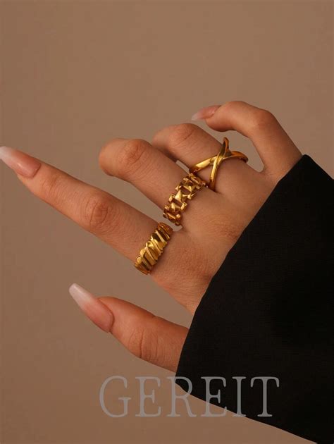 3pcs/Set 18K Stainless Steel Chain Style Hollow Cross Finger Rings ...