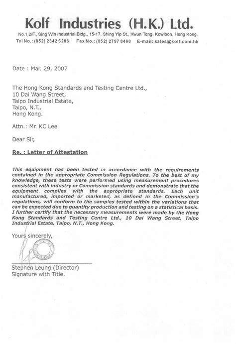 REM40 RF Remote Attestation Statements Letter of Attestation Kolf ...