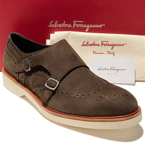 FERRAGAMO Men's Brown Double Monk Strap Suede Oxford India | Ubuy