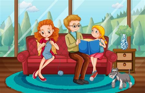 Happy family at home | Premium Vector