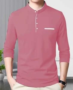 krishnafit Solid Men Mandarin Collar Pink T-Shirt - Buy krishnafit ...