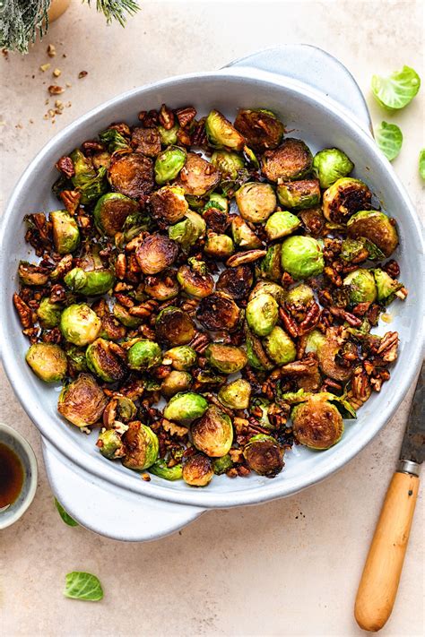 Pan Fried Maple Pecan Brussels Sprouts - Cupful of Kale