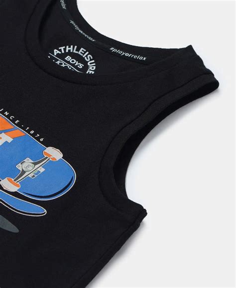 Buy Boy's Super Combed Cotton Graphic Printed Tank Top - Black AB14 ...