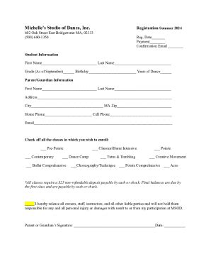 Fillable Online Michelle’s Studio of Dance Summer 2024 Registration Fax ...