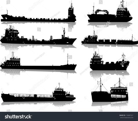 Set Of Silhouettes Of The Sea Cargo Ships Stock Vector 116687221 : Shutterstock
