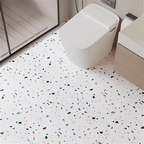 VaryPaper 12"x12" 10 Pack White Terrazzo Peel and Stick Floor Tile ...