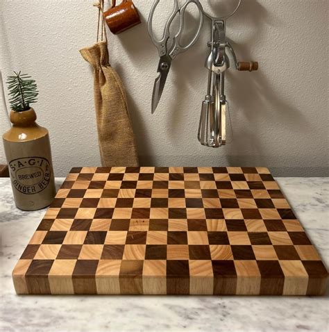 Checker Pattern Cutting Board. End Grain Butcher Block. Kitchen Cutting ...