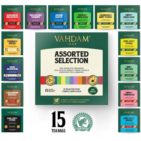 VAHDAM, Tea Variety Pack (15 Flavors, 15 Tea Bags) Diwali Gift Items ...