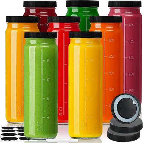 20 Oz 8 Pack Glass Juicing Bottles w Airtight Lids - Reusable Drinking ...